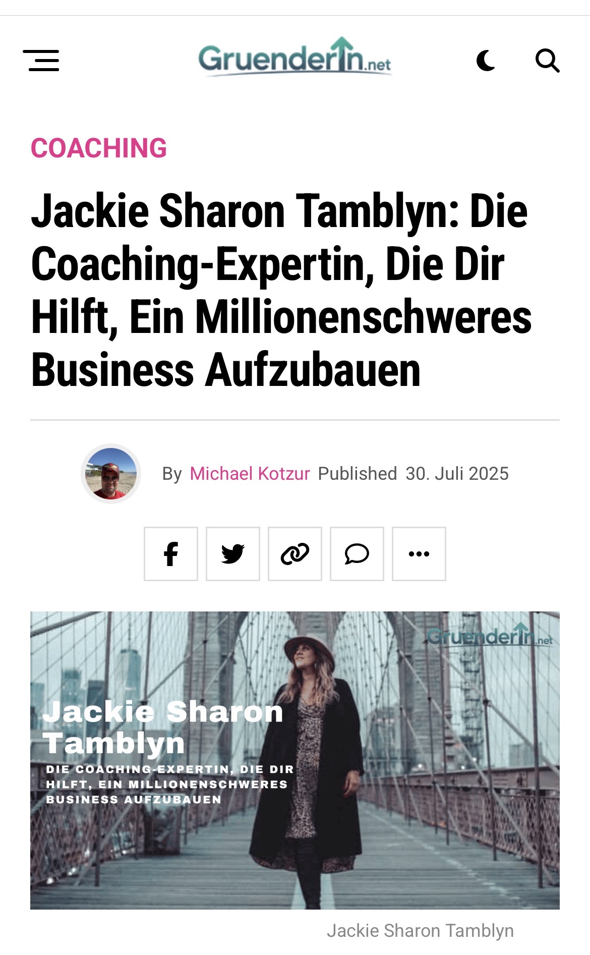 Medienbericht über Jackie Sharon Tamblyn